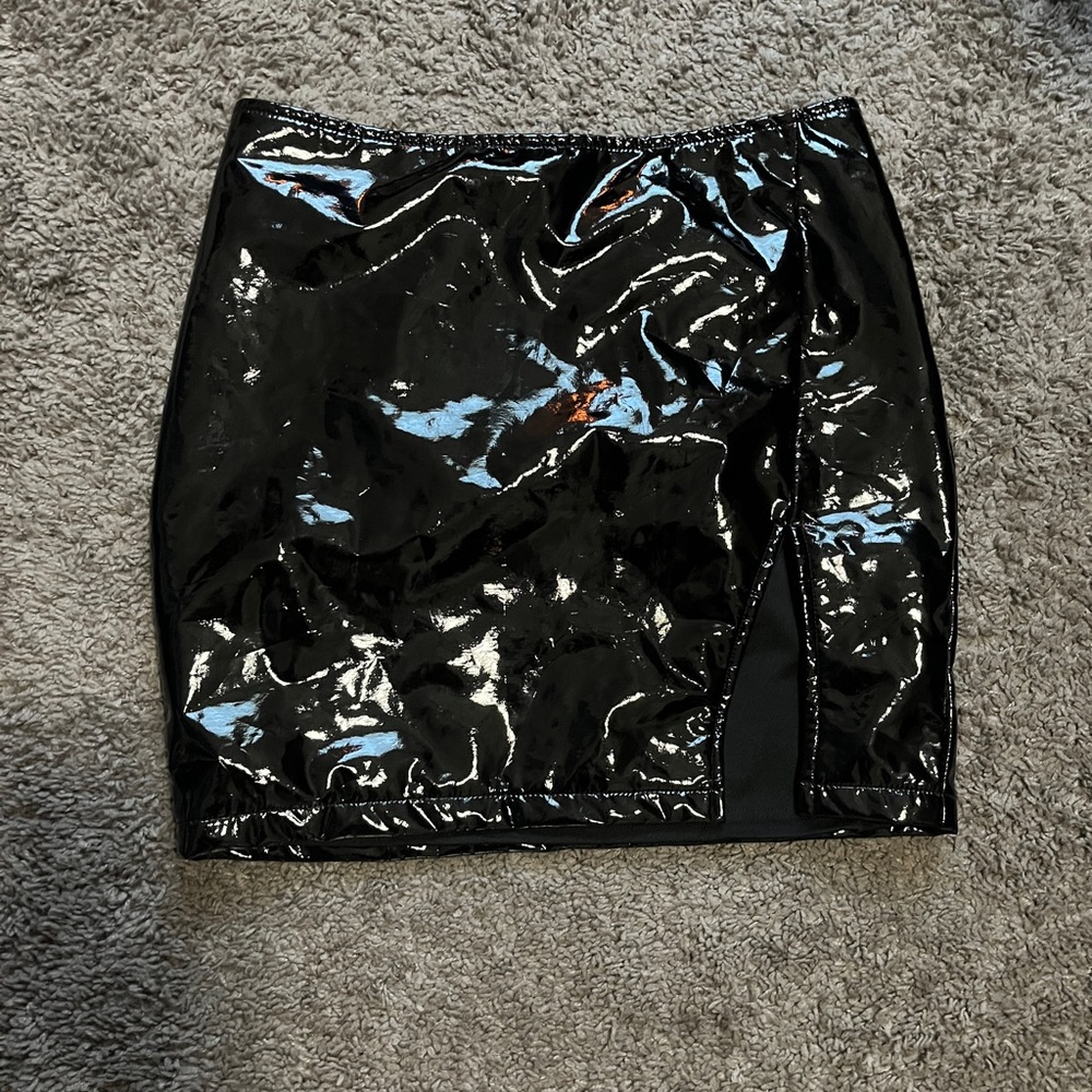 Black pleather skirt with slit